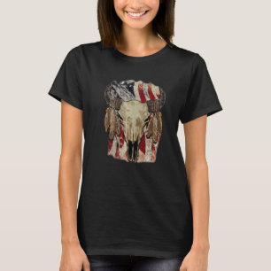 Retro Us Flag Boho Skull Western Country Cowgirl W T-Shirt