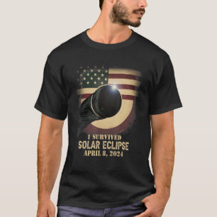 Retro US Flag I Survived Total Solar Eclipse 2024 T-Shirt