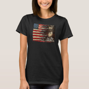 Retro US Flag Jesus Cross God Bless America Patrio T-Shirt