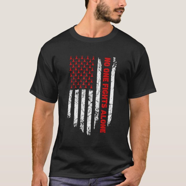 Retro Us Flag Stroke Blood Hivaids Awareness Red R T-Shirt (Front)