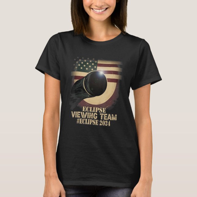 Retro US Flag Total Solar Eclipse Viewing Team 202 T-Shirt (Front)