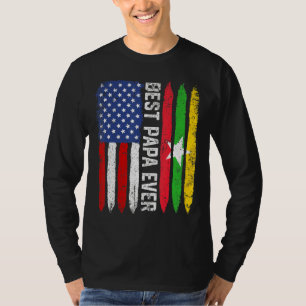 Retro Us Myanmar Flag Best Papa Ever  Father's Day T-Shirt