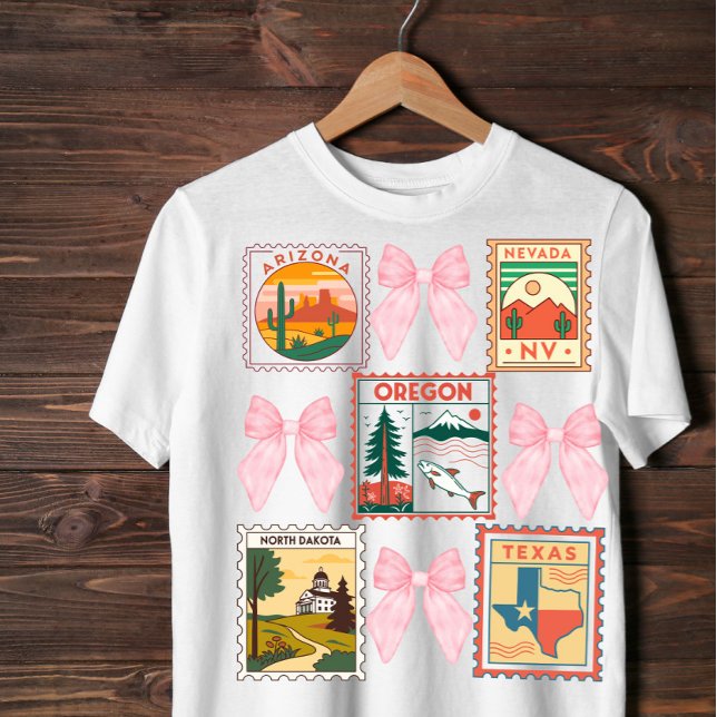 Retro US States Coquette Postal Stamp Design  T-Shirt (Creator Uploaded)