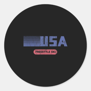 Retro Usa 2022 Team American Freestyle Skiing Ski  Classic Round Sticker
