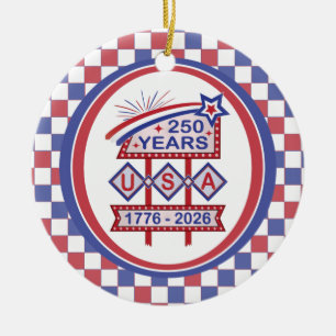 Retro USA 250th Anniversary Marquee Sign 1776-2026 Ceramic Ornament