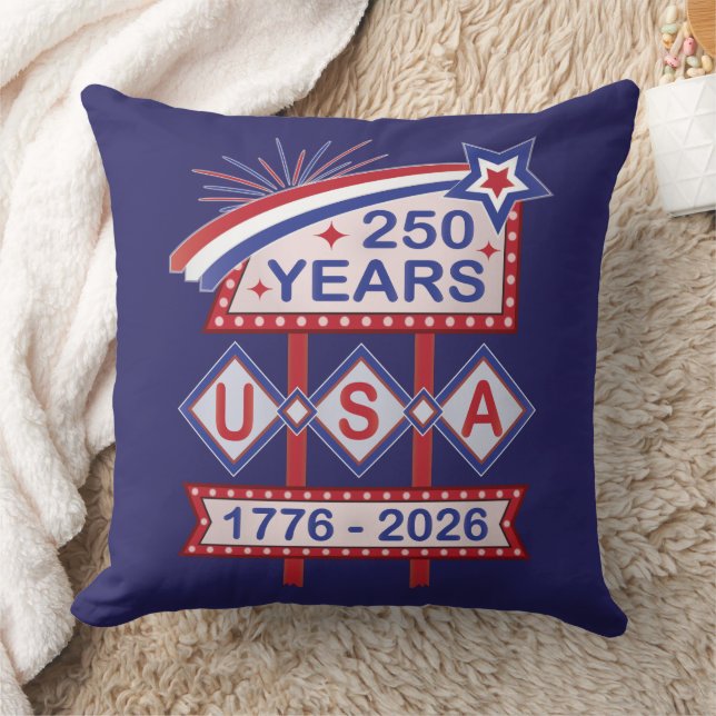 Retro USA 250th Anniversary Marquee Sign 1776-2026 Cushion (Blanket)