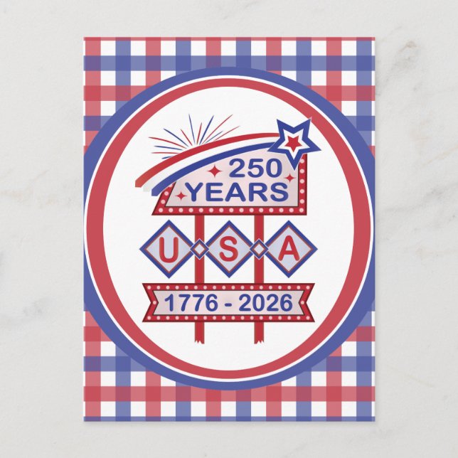 Retro USA 250th Anniversary Marquee Sign 1776-2026 Holiday Postcard (Front)
