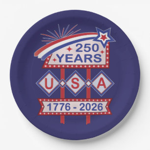 Retro USA 250th Anniversary Marquee Sign 1776-2026 Paper Plate