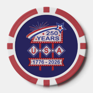Retro USA 250th Anniversary Marquee Sign 1776-2026 Poker Chips