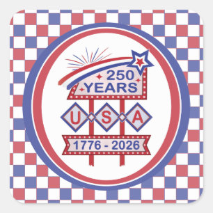 Retro USA 250th Anniversary Marquee Sign 1776-2026 Square Sticker