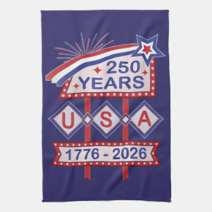 Retro USA 250th Anniversary Marquee Sign 1776-2026 Tea Towel