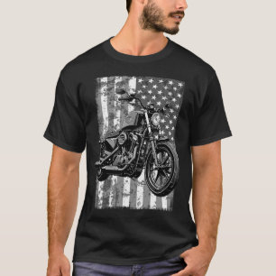 Retro USA American Flag Motorcycle Veteran Biker T-Shirt
