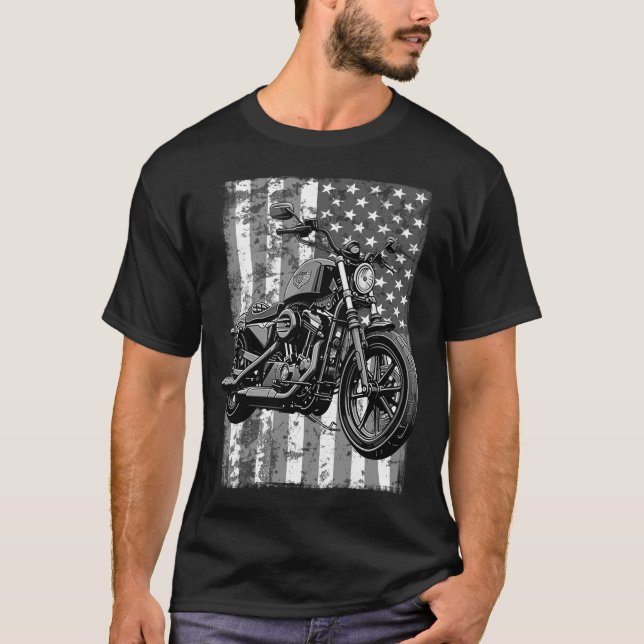 Retro USA American Flag Motorcycle Veteran Biker T-Shirt (Front)