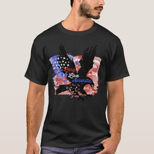 Retro USA Eagle Watercolor Long Live America Tee (Front)