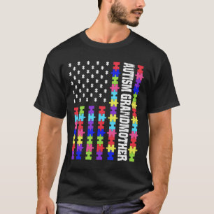 Retro Usa Flag Autism Grandmother Puzzle Autistic  T-Shirt