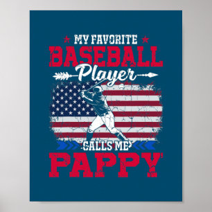 Retro USA Flag Baseball Player Calls Me Pappy 4th Poster