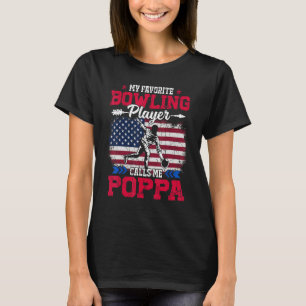 Retro Usa Flag Bowling Player Calls Me Poppa 4th J T-Shirt