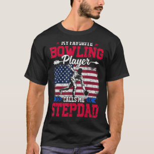 Retro Usa Flag Bowling Player Calls Me Stepdad 4th T-Shirt