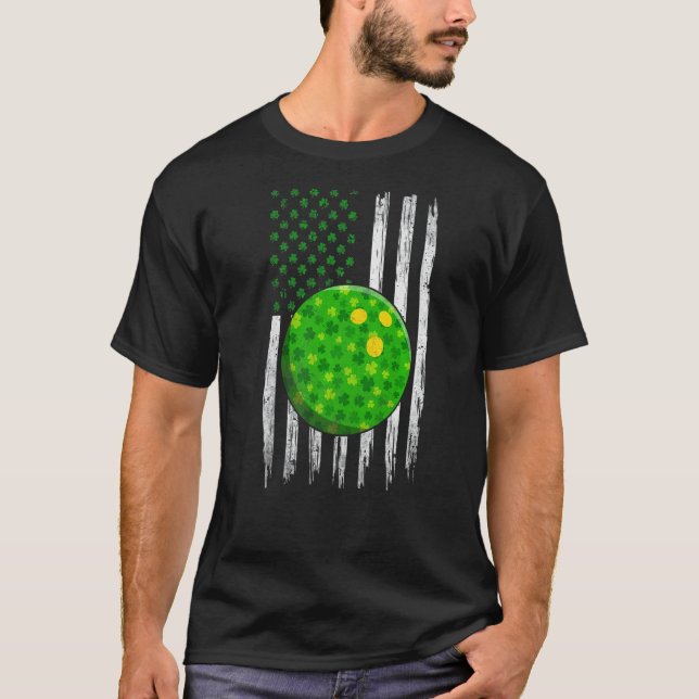 Retro Usa Flag Bowling Shamrock Sports St Patrick  T-Shirt (Front)