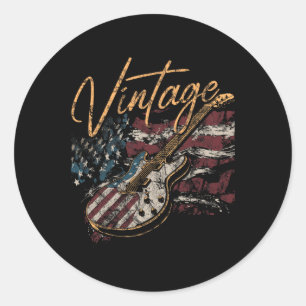 Retro Usa Flag Guitar 4th Of July Patriotic Guitar Classic Round Sticker