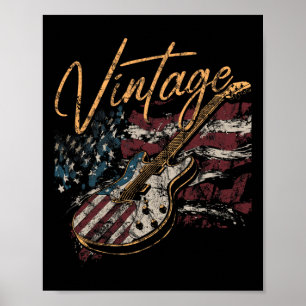 Retro Usa Flag Guitar 4th Of July Patriotic Guitar Poster