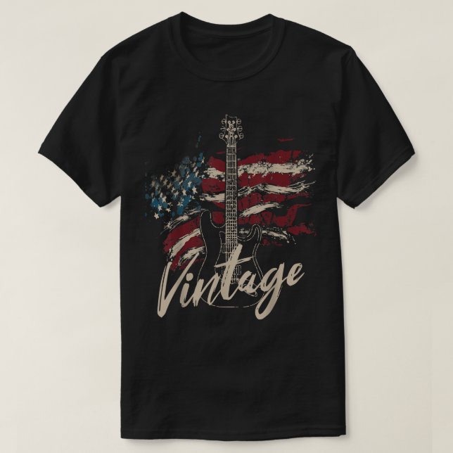 Retro USA Flag Guitar 4th of July Patriotic Guitar T-Shirt (Design Front)