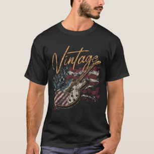 Retro Usa Flag Guitar 4th Of July Patriotic Guitar T-Shirt