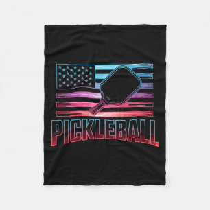 Retro usa flag patriotic pickleball paddle player fleece blanket
