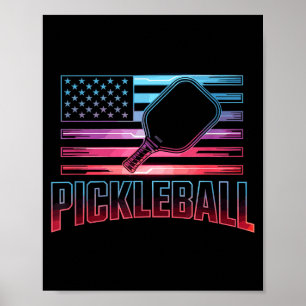 Retro usa flag patriotic pickleball paddle player poster