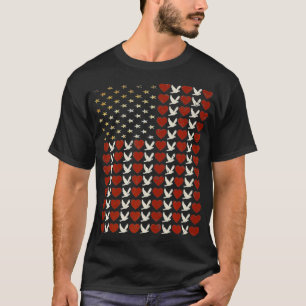 Retro USA flag Peace Love Hearts Pigeons Men T-Shirt