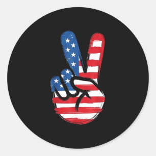 Retro usa flag peace sign hand 4th of july classic round sticker