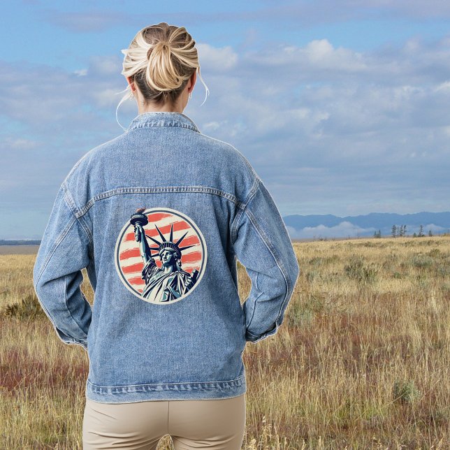 Retro USA Flag Statue of Liberty Denim Jacket (Creator Uploaded)