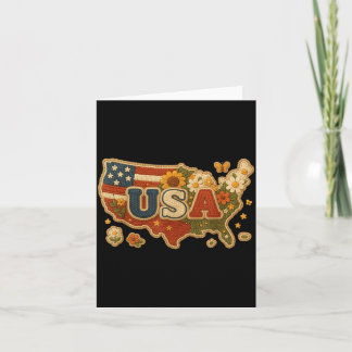 Retro USA Floral Patriotic Map American Pride 4th Card