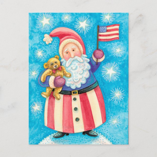Retro USA Santa Claus Christmas Holiday Postcard (Front)