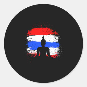 Retro vacation thai buddha thailand flag classic round sticker