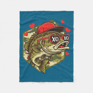 Retro Valentine B Fishing Camo Fisherman Valentine Fleece Blanket