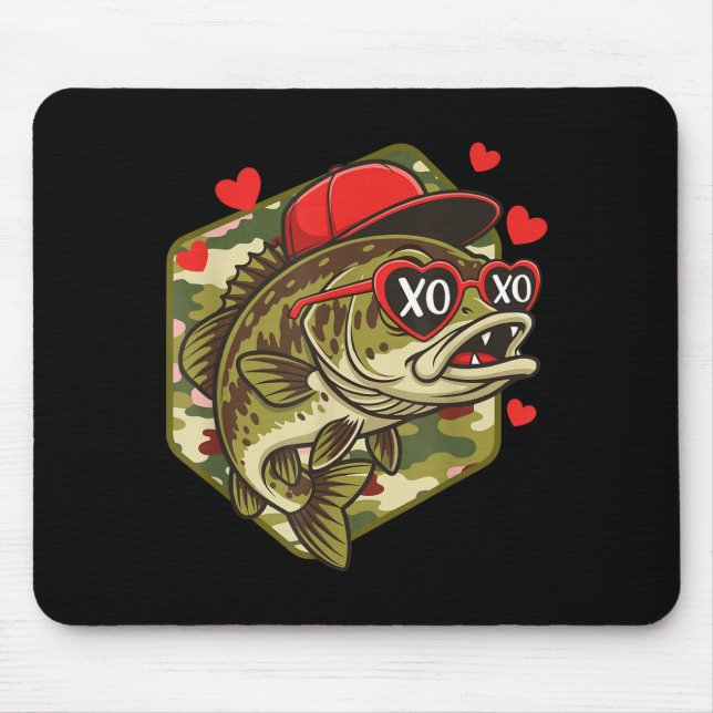 Retro Valentine B Fishing Camo Fisherman Valentine Mouse Pad (Front)