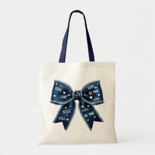 Retro Valentine Bow Denim Tote Bag