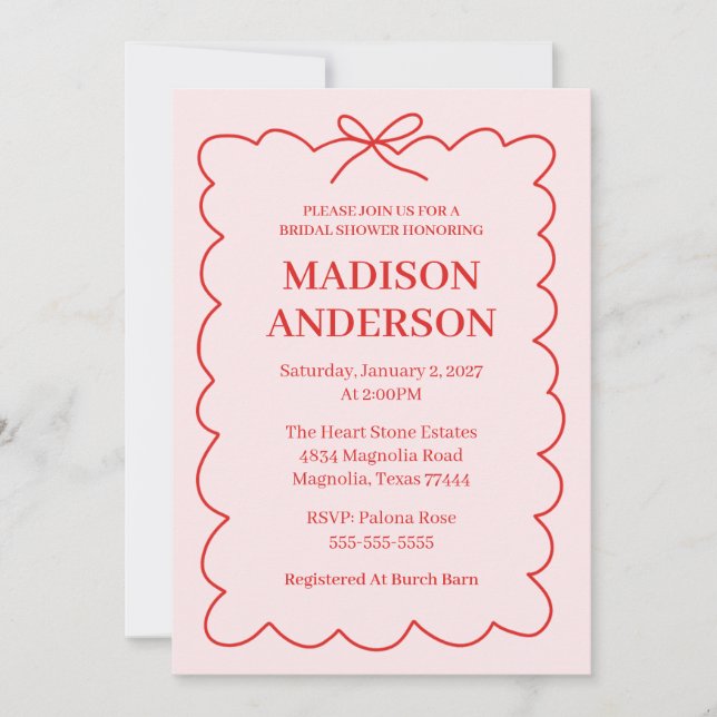 Retro Valentine Bridal Shower Red Pink Invitation (Front)