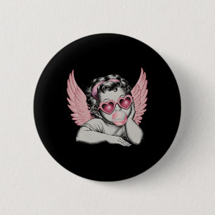 Retro Valentine Day Heart Sungles Cupid Blowing Bu 6 Cm Round Badge
