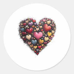 Retro Valentine Day Hearts Brushstroke Coquette He Classic Round Sticker