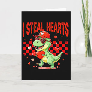 Retro Valentine Dino Holding Heart Chequered I Ste Card