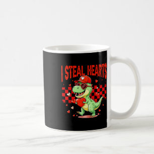 Retro Valentine Dino Holding Heart Chequered I Ste Coffee Mug