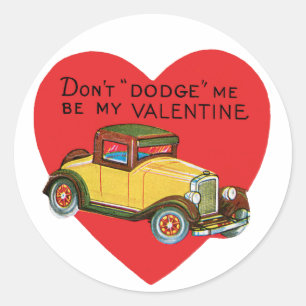 Retro Valentine, Don't Dodge Me, Be My Valentine! Classic Round Sticker
