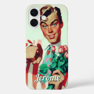 Retro Valentine Flirty Guy iPhone 16 Case