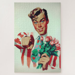 Retro Valentine Flirty Guy Jigsaw Puzzle