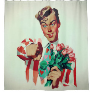Retro Valentine Flirty Guy Shower Curtain