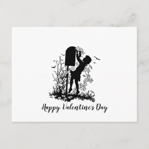 Retro Valentine Girl Mailbox Silhouette Postcard