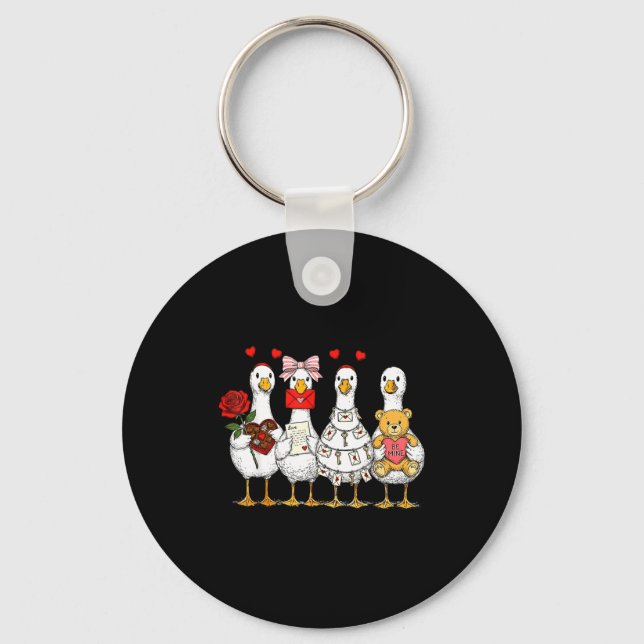 Retro Valentine Goose Funny Nk Coquette Love Silly Key Ring (Front)
