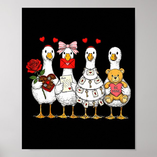 Retro Valentine Goose Funny Nk Coquette Love Silly Poster (Front)